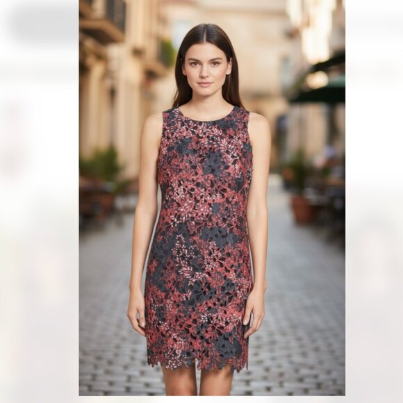 NWOT Vince Camuto Print Floral Lace Sleeveless Shift Dress - Picture 1 of 9